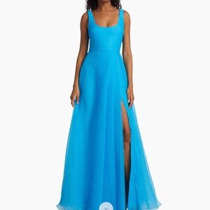 ML Monique Lhuillier Clara Organza Gown Bright Blue A Line Formal Evening Sz 6
